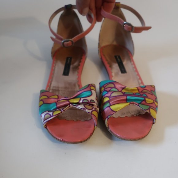 Womens Marc Jacobs Roxy Satin Pink Multi Ankle Strap Peep Toe Flats 7 - Picture 4 of 8